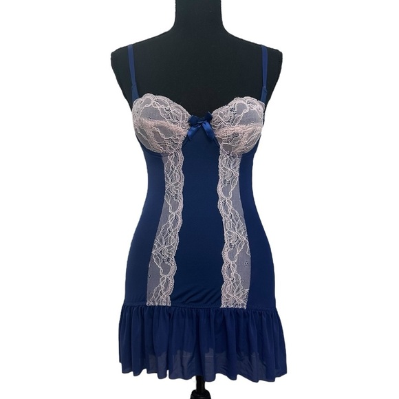 Adore Me Chemise Lingerie Dainty Coquette Lace Mesh Blue Size Small - Picture 7 of 7